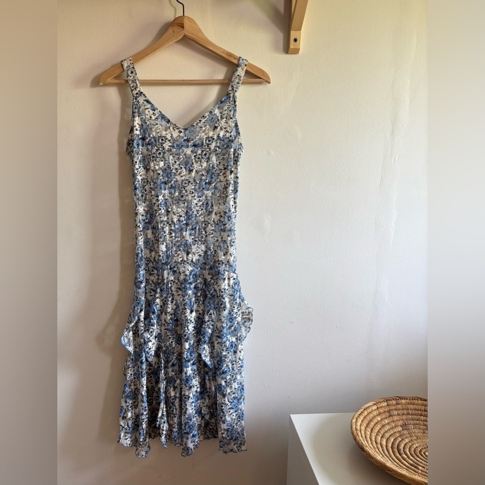 Vintage Blue Floral Lace Midi Dress – Fits XS–S - Picture 5 of 7